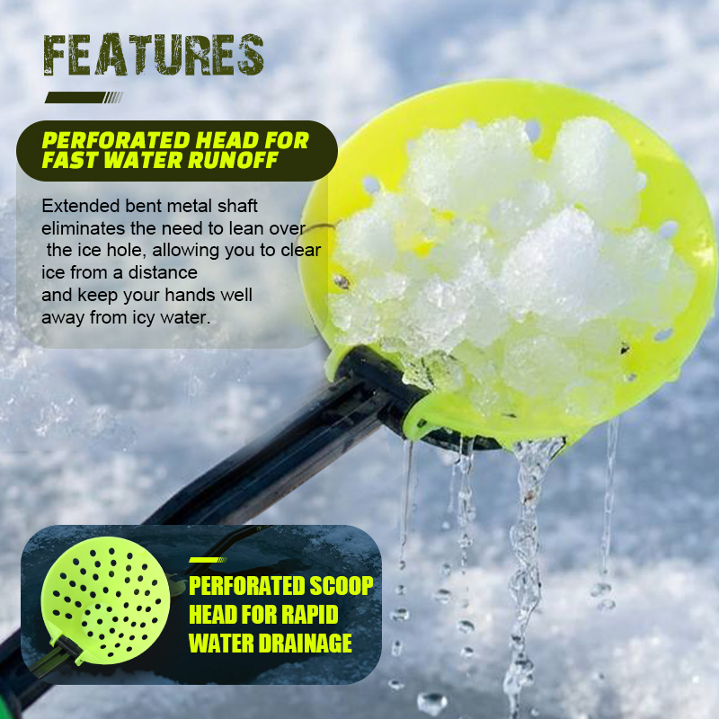 Pala plegable para pesca en hielo Selco con cabeza perforada de ABS y empuñadura de EVA