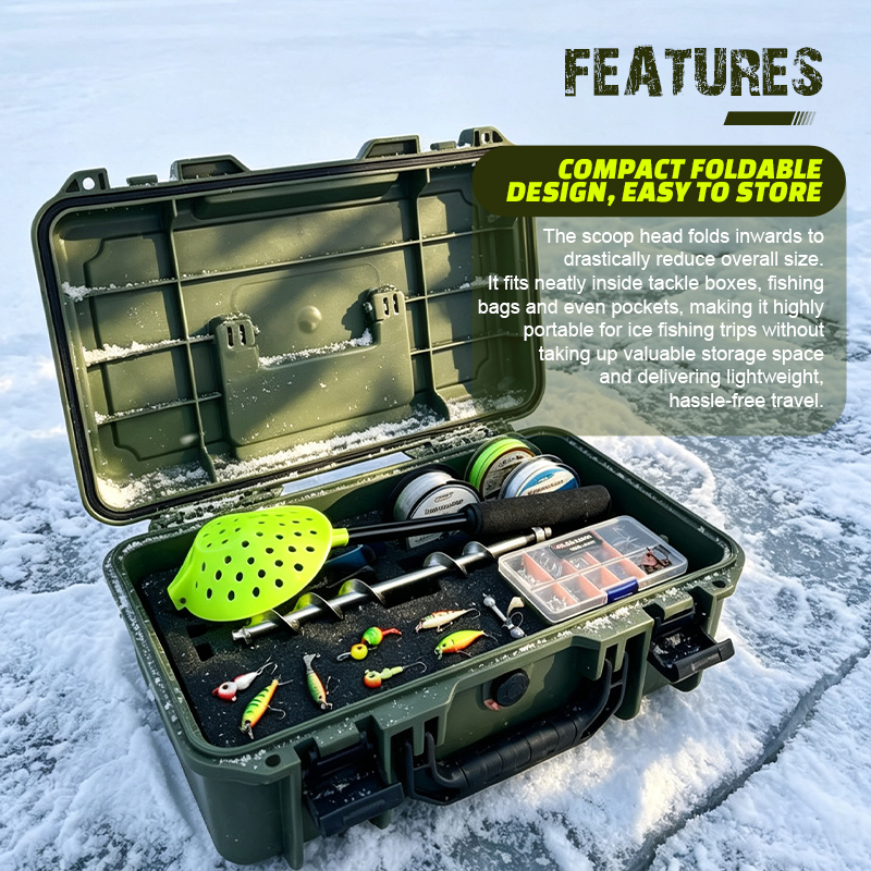 Pala plegable para pesca en hielo Selco con cabeza perforada de ABS y empuñadura de EVA