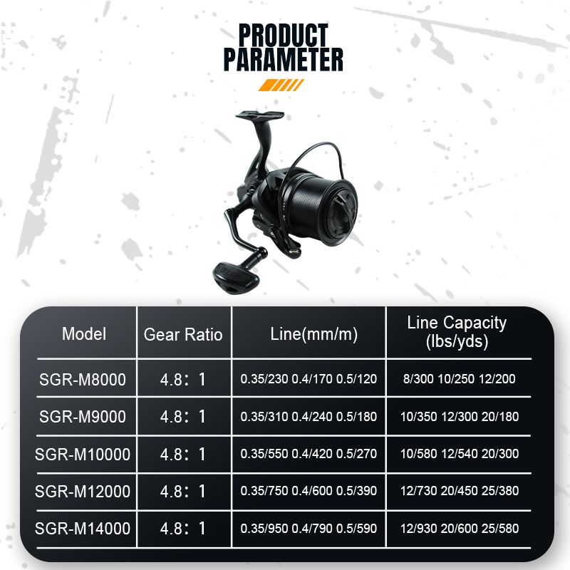 Carrete de pesca giratorio Selco con carrete de acero inoxidable de alta capacidad, rodamientos de acero inoxidable y arrastre máximo de 20 kg, relación de engranaje 4,8:1