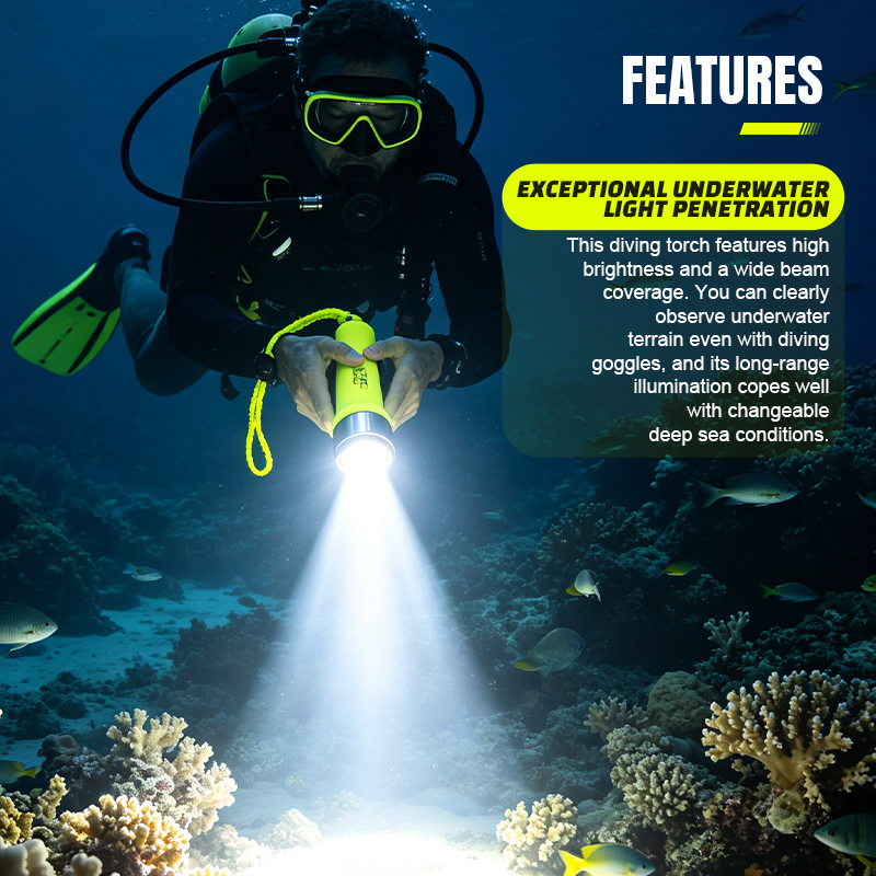 Selco Linterna de Buceo con Interruptor magnético a Prueba de Agua y cordón de muñeca, Antorcha Impermeable con Pilas AA de 150-180LM para Buceo y Uso en Exteriores