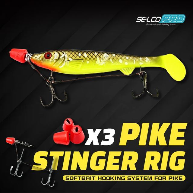 Selco Heavy Duty 304 Acero inoxidable doble anzuelo triple Señuelos de pesca Pike Stinger Rig para pesca de lucio 