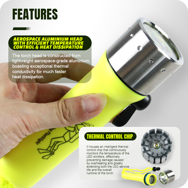 Selco Linterna de Buceo con Interruptor magnético a Prueba de Agua y cordón de muñeca, Antorcha Impermeable con Pilas AA de 150-180LM para Buceo y Uso en Exteriores