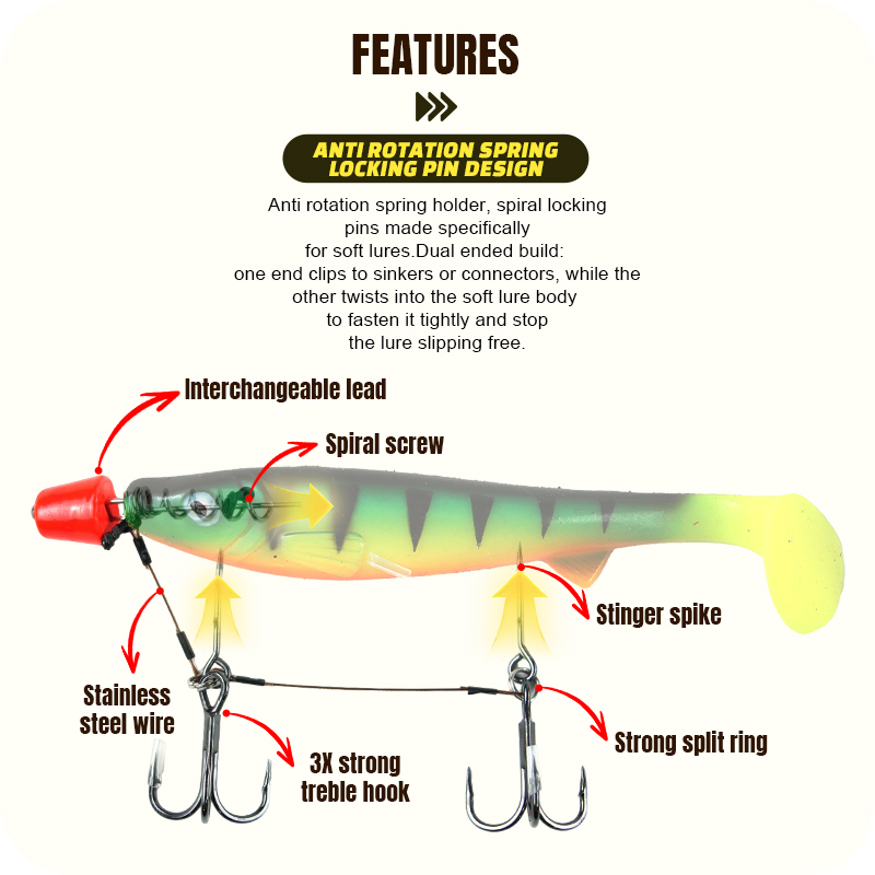 Selco Heavy Duty 304 Acero inoxidable doble anzuelo triple Señuelos de pesca Pike Stinger Rig para pesca de lucio 
