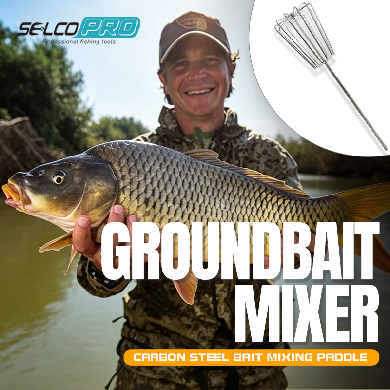 Selco Mezclador de cebo de acero al carbono con cabezal mezclador simétrico de 11 puntas para pesca de carpas y comederos