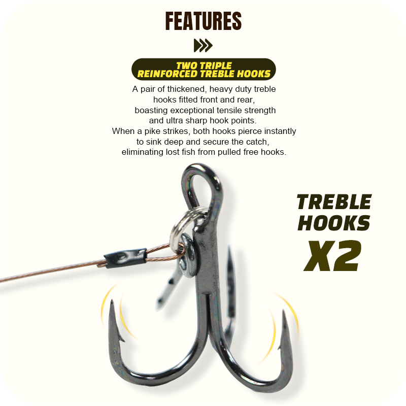 Selco Heavy Duty 304 Acero inoxidable doble anzuelo triple Señuelos de pesca Pike Stinger Rig para pesca de lucio 