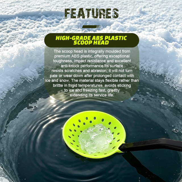 Pala plegable para pesca en hielo Selco con cabeza perforada de ABS y empuñadura de EVA